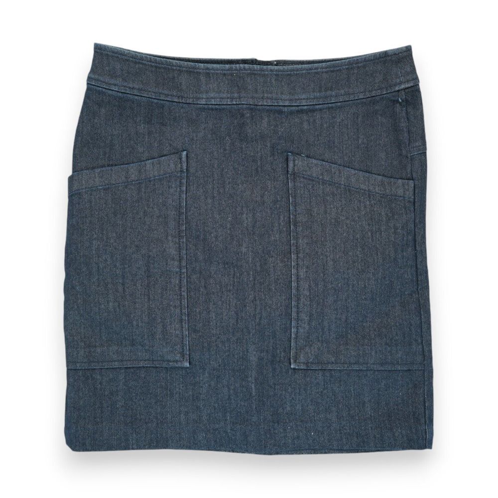 Loft Size 0 Denim Skirt Dark Wash Zip Back Stretchy‎ Pockets Pencil Jean